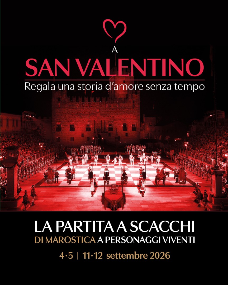 La Partita a Scacchi di Marostica a personaggi viventi racconta una grande storia d&rsquo;amore, intrecciata di promesse, sfide cavalleresche, segreti e di una festa dal fascino senza tempo.