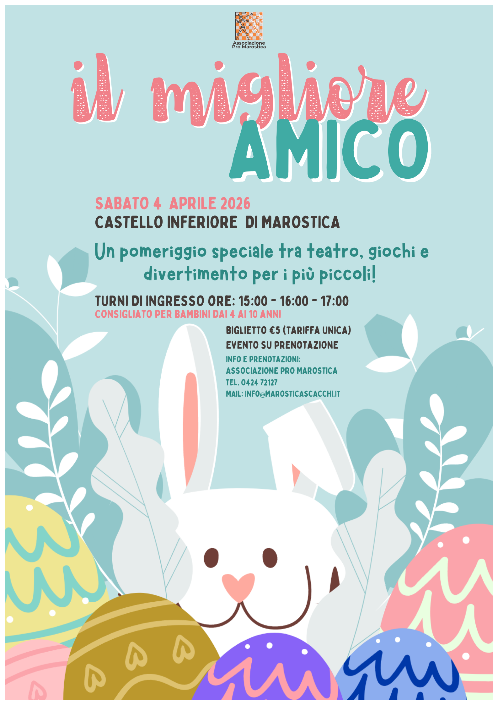 Sabato 4 aprile vi aspetta un pomeriggio speciale al Castello Inferiore, tra teatro, emozioni e tanta allegria dedicata ai pi&ugrave; piccoli!