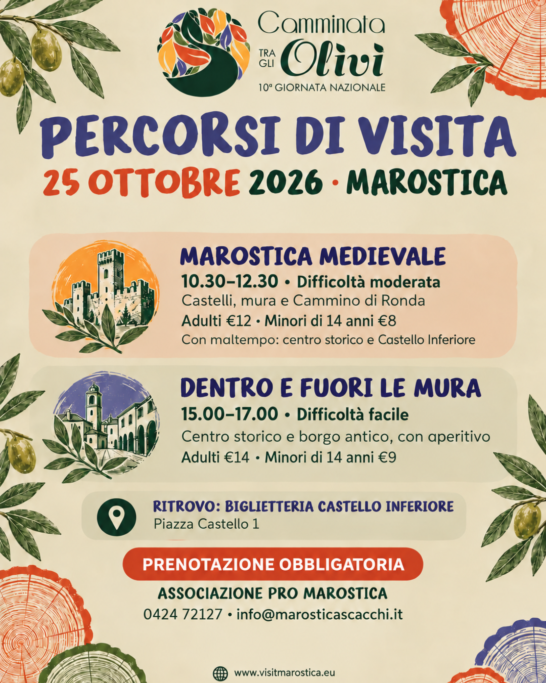 Domenica 26 ottobre: scopri Marostica a piedi!<br />
<br />
In occasione dell&rsquo;Antica Fiera di San Simeone, della Giornata Nazionale della Camminata tra gli Olivi e della Giornata Regionale per i Colli Veneti d&rsquo;autunno, l'Associazione Pro Marostica vi invita a due speciali passeggiate alla scoperta della nostra splendida citt&agrave;!<br />
&nbsp;